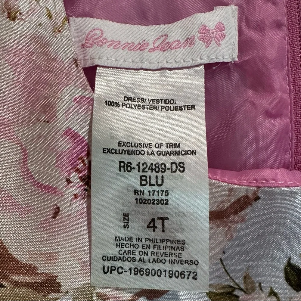 Bonnie Jean‎ Ruffled Pink Lt Blue Floral Layered Party Dress Lined Bright Pink